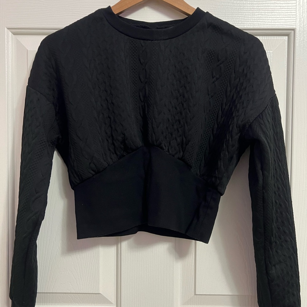 Women’s Textured Black Cropped Slim Waisted Sweater